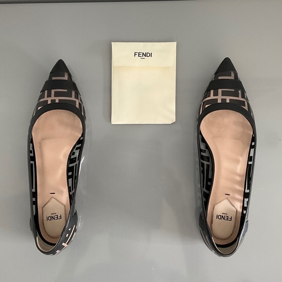 100% AUTHENTIC FENDI Colibri PVC Logo Pointed Toe Ballet Flat - Picture 5 of 5